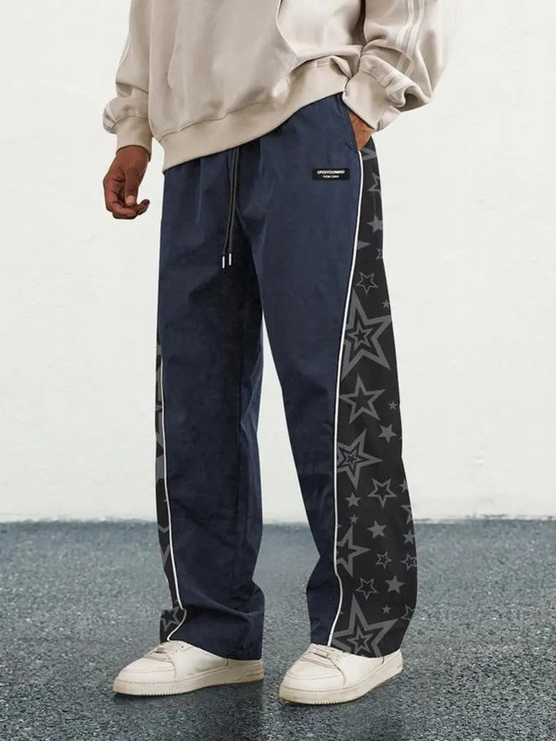 Men'S Loose Letter Patched Contrast Binding Pocket Detail Drawstring Cargo Pants, Mens Pants, Casual Trousers for Spring Fall Winter