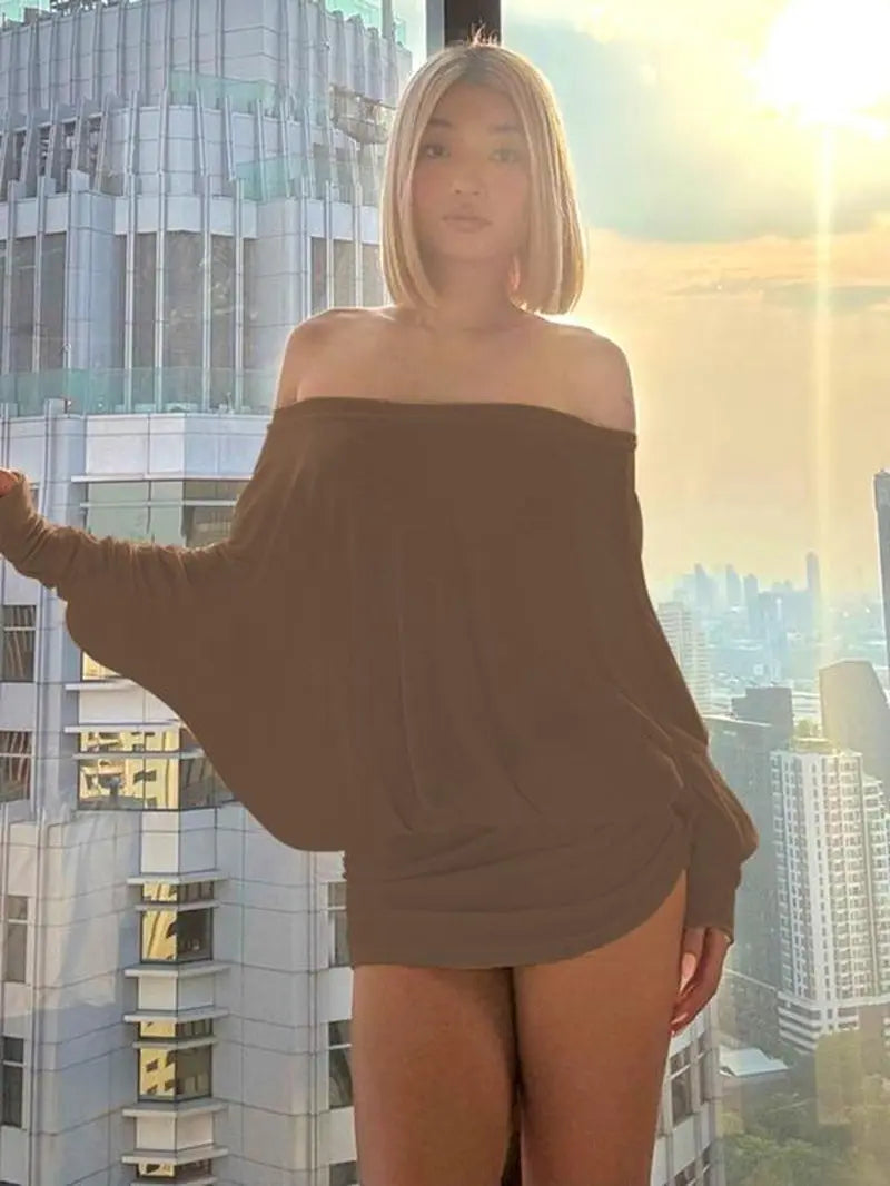 Women'S Solid off the Shoulder Sheer Ruched Dress, Fashion Casual Long Sleeve Mini Dress for Party Club Holiday, Women Dress for Spring & Fall