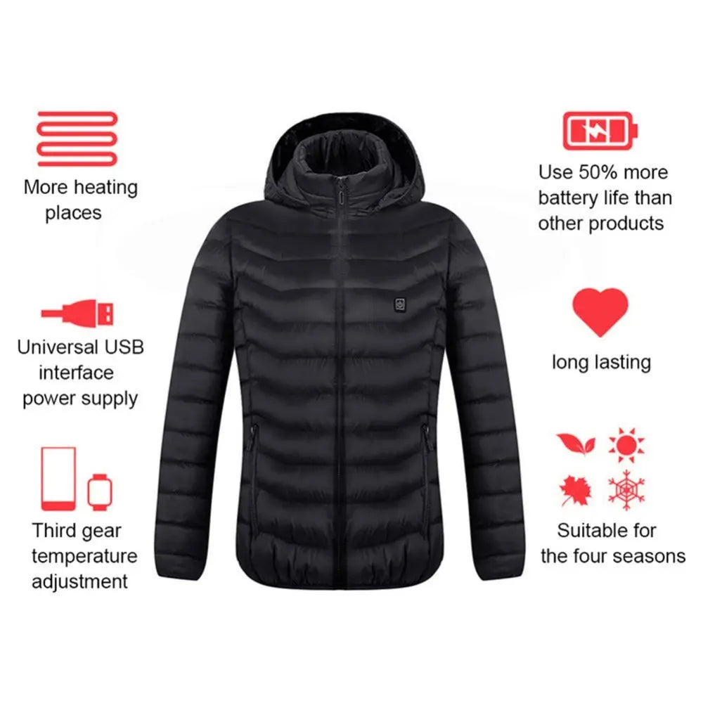Winter Heated Jacket USB Electric Cotton Coat Zip-up Heater Thermal Clothing Heating Vest For Men Velarano