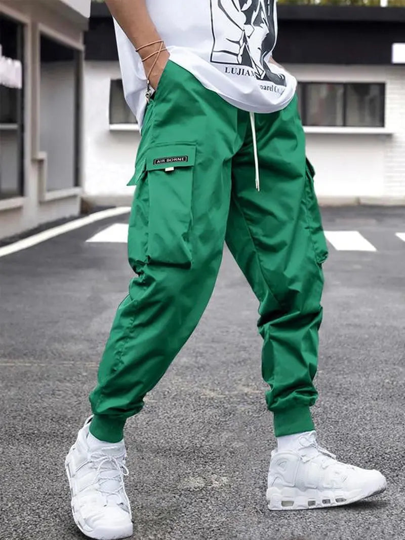 Men'S Flap Pocket Drawstring Cargo Pants, Loose Drawstring Waist Jogger Trousers, Summer, Men Clothes, Please Purchase a Size Up