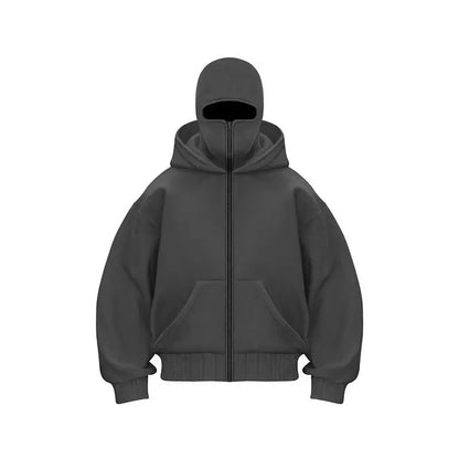 Men and Women Balaclava Y2K Gothic Harajuku Autumn and Winter New Item Double Hooded Sweatshirt Men'S Mask Zipper Sportswear