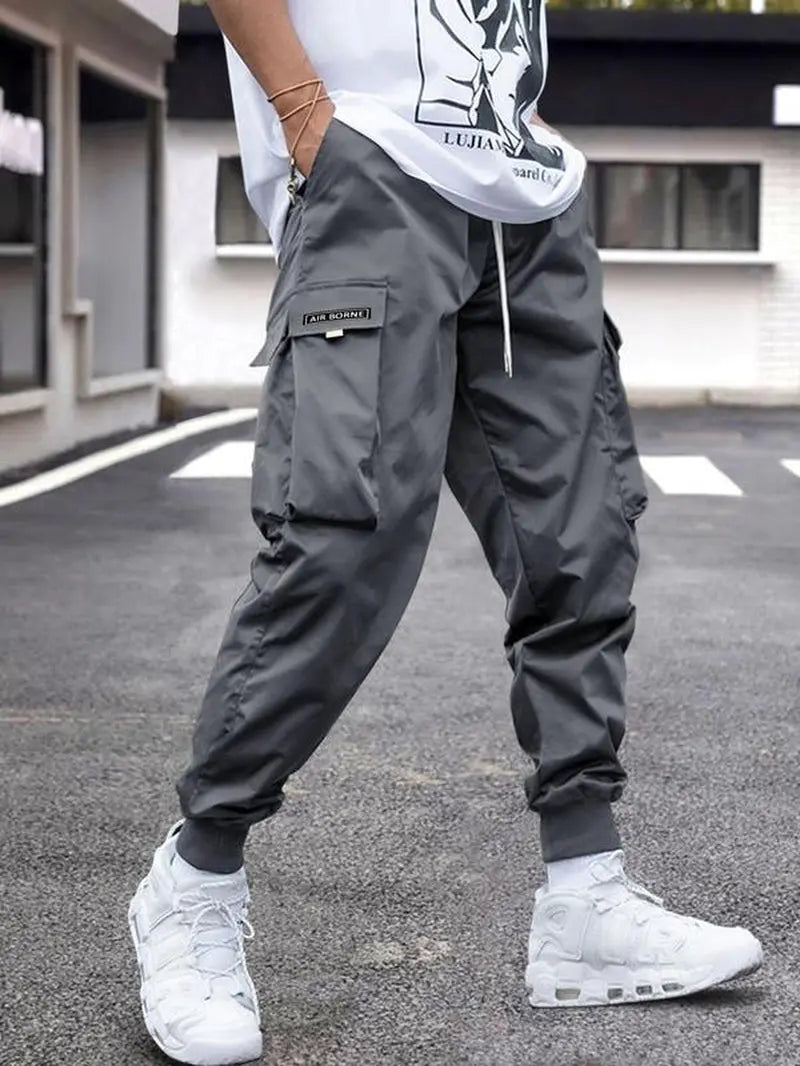 Men'S Flap Pocket Drawstring Cargo Pants, Loose Drawstring Waist Jogger Trousers, Summer, Men Clothes, Please Purchase a Size Up