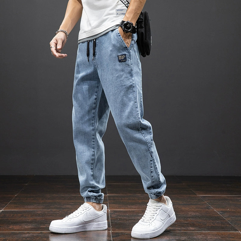 Black Blue Cargo Jeans Men Denim Jogger Pants Baggy Trousers