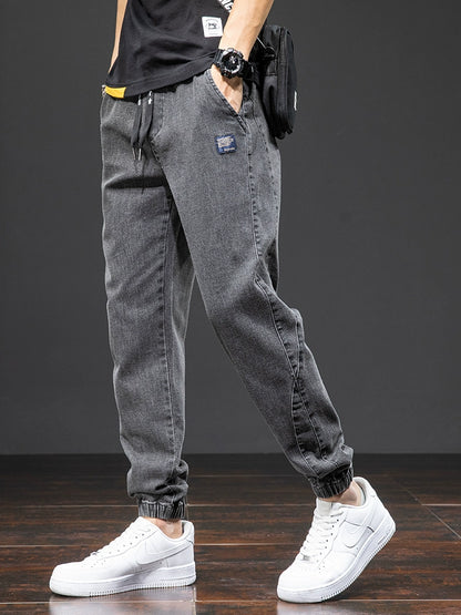 Black Blue Cargo Jeans Men Denim Jogger Pants Baggy Trousers