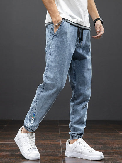 Black Blue Cargo Jeans Men Denim Jogger Pants Baggy Trousers