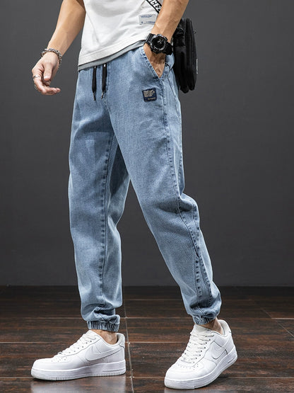 Black Blue Cargo Jeans Men Denim Jogger Pants Baggy Trousers
