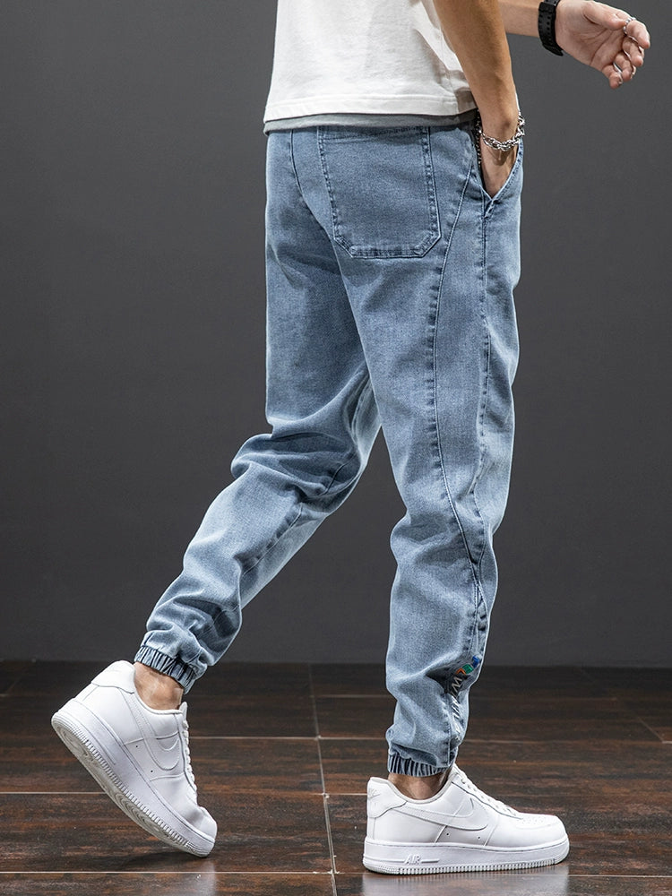 Black Blue Cargo Jeans Men Denim Jogger Pants Baggy Trousers