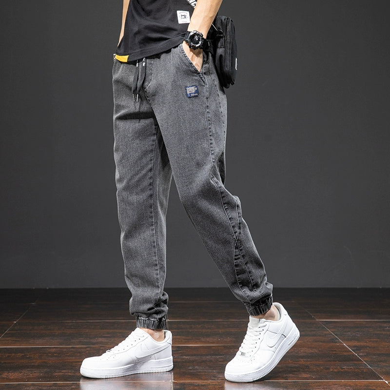 Black Blue Cargo Jeans Men Denim Jogger Pants Baggy Trousers