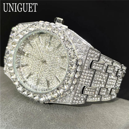 Fashion Iced Out Silver Mens Watch Luxury