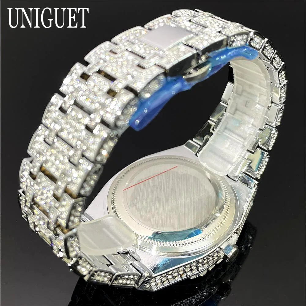 Fashion Iced Out Silver Mens Watch Luxury