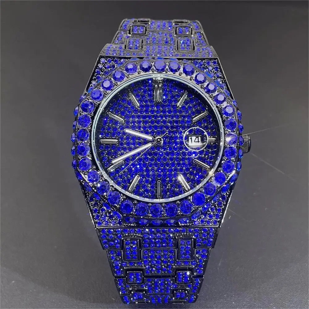 Fashion Iced Out Silver Mens Watch Luxury