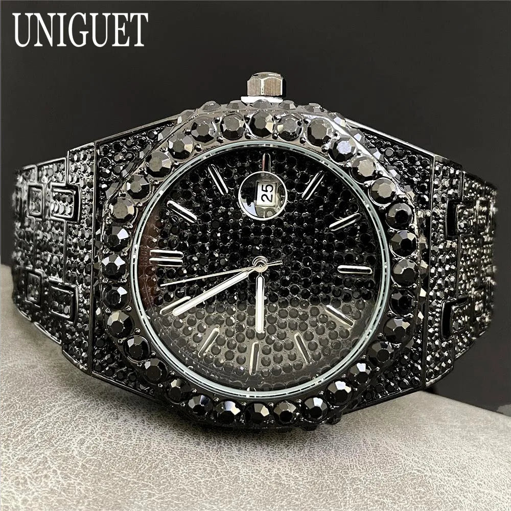 Fashion Iced Out Silver Mens Watch Luxury