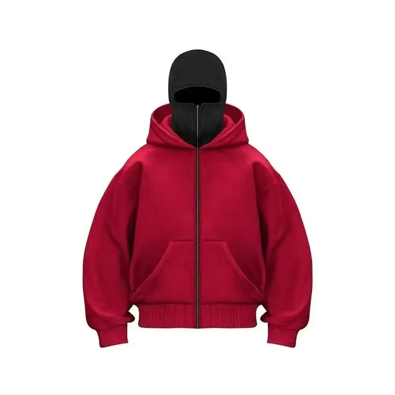 Men and Women Balaclava Y2K Gothic Harajuku Autumn and Winter New Item Double Hooded Sweatshirt Men'S Mask Zipper Sportswear