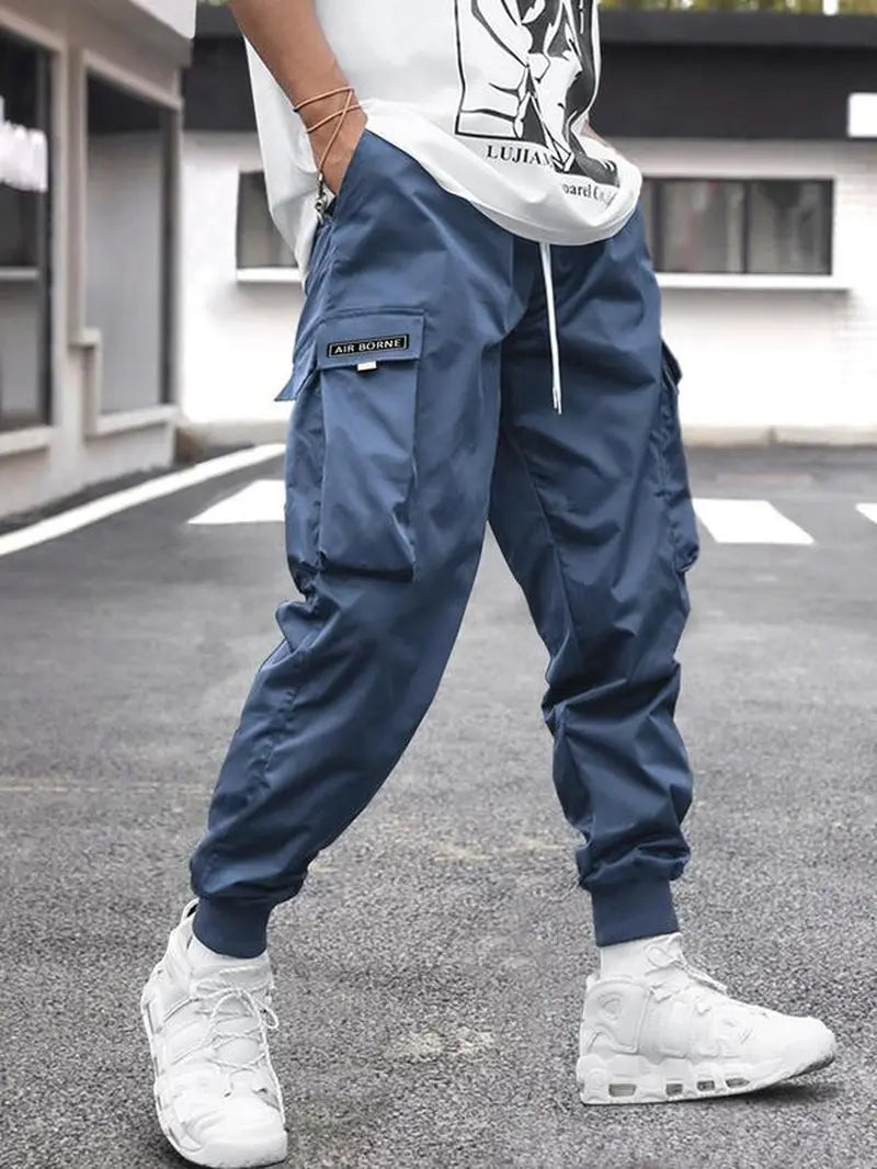 Men'S Flap Pocket Drawstring Cargo Pants, Loose Drawstring Waist Jogger Trousers, Summer, Men Clothes, Please Purchase a Size Up
