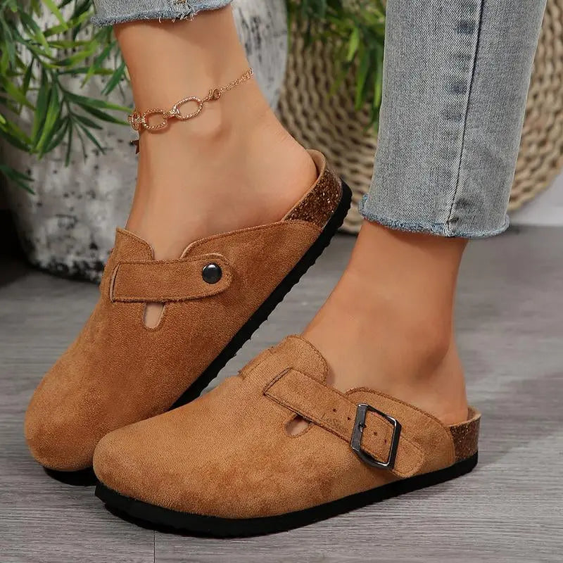 Women'S Comfortable Slippers Suede Leather Cork Footbed Potato Shoes with Cushioned Cork-Footbed