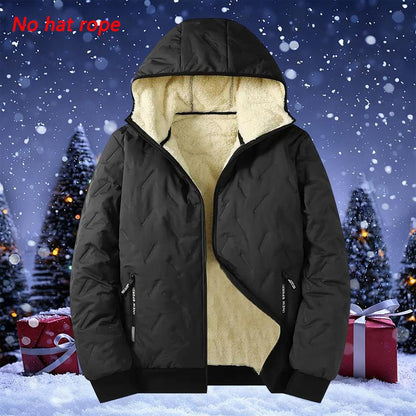 Men'S Autumn and Winter Hooded Lamb Woolen Cotton Jacket - Warm and Puffed Full Zipper Jacket with Soft Polyester Lining, Zipper Pockets, Suitable for Cold Weather - Machine Washable, Regular Fit. Menswear Coats Menswear Coats Stylish Tops Beige Casual