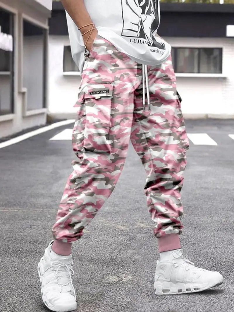 Men'S Flap Pocket Drawstring Cargo Pants, Loose Drawstring Waist Jogger Trousers, Summer, Men Clothes, Please Purchase a Size Up