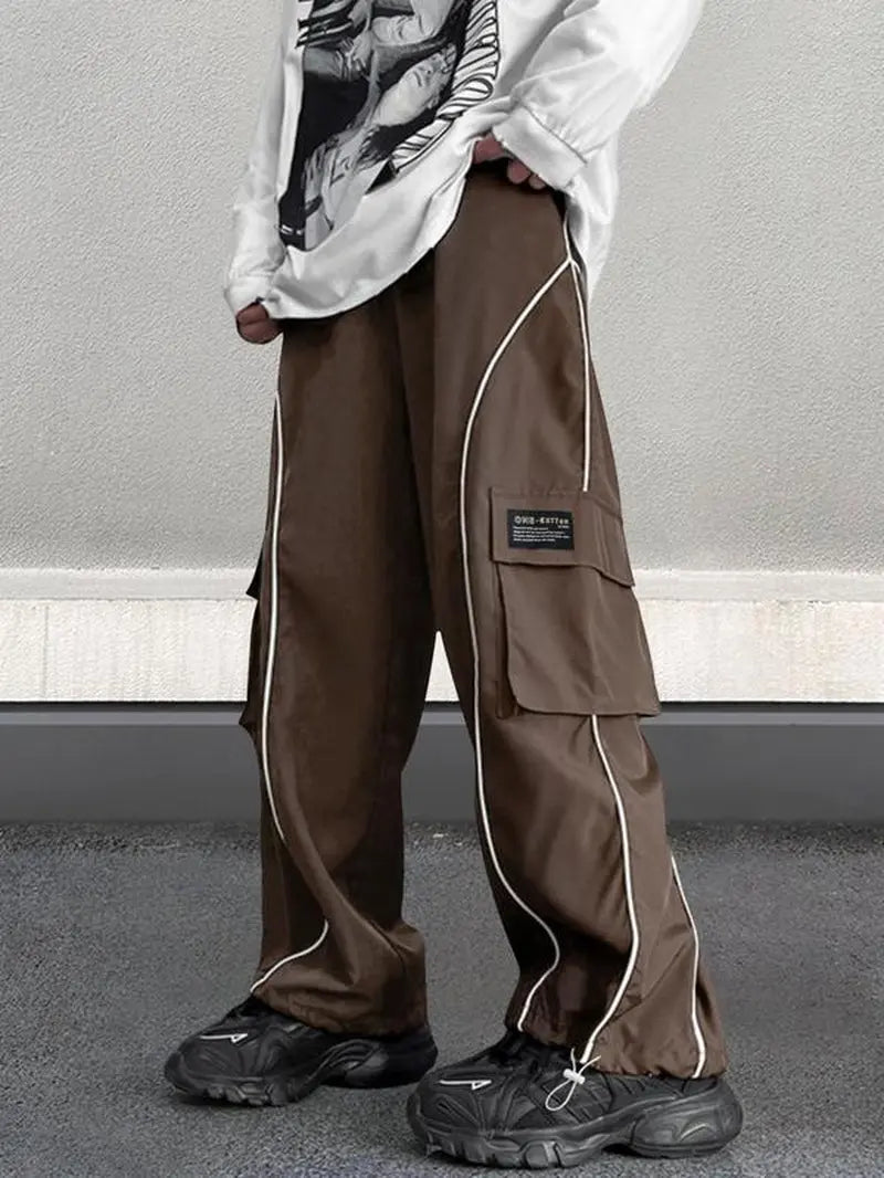 Men'S Loose Letter Patched Contrast Binding Pocket Detail Drawstring Cargo Pants, Mens Pants, Casual Trousers for Spring Fall Winter