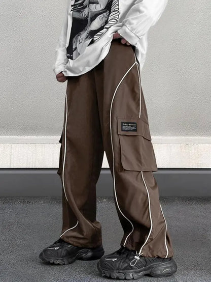 Men'S Loose Letter Patched Contrast Binding Pocket Detail Drawstring Cargo Pants, Mens Pants, Casual Trousers for Spring Fall Winter