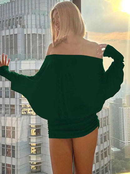 Women'S Solid off the Shoulder Sheer Ruched Dress, Fashion Casual Long Sleeve Mini Dress for Party Club Holiday, Women Dress for Spring & Fall