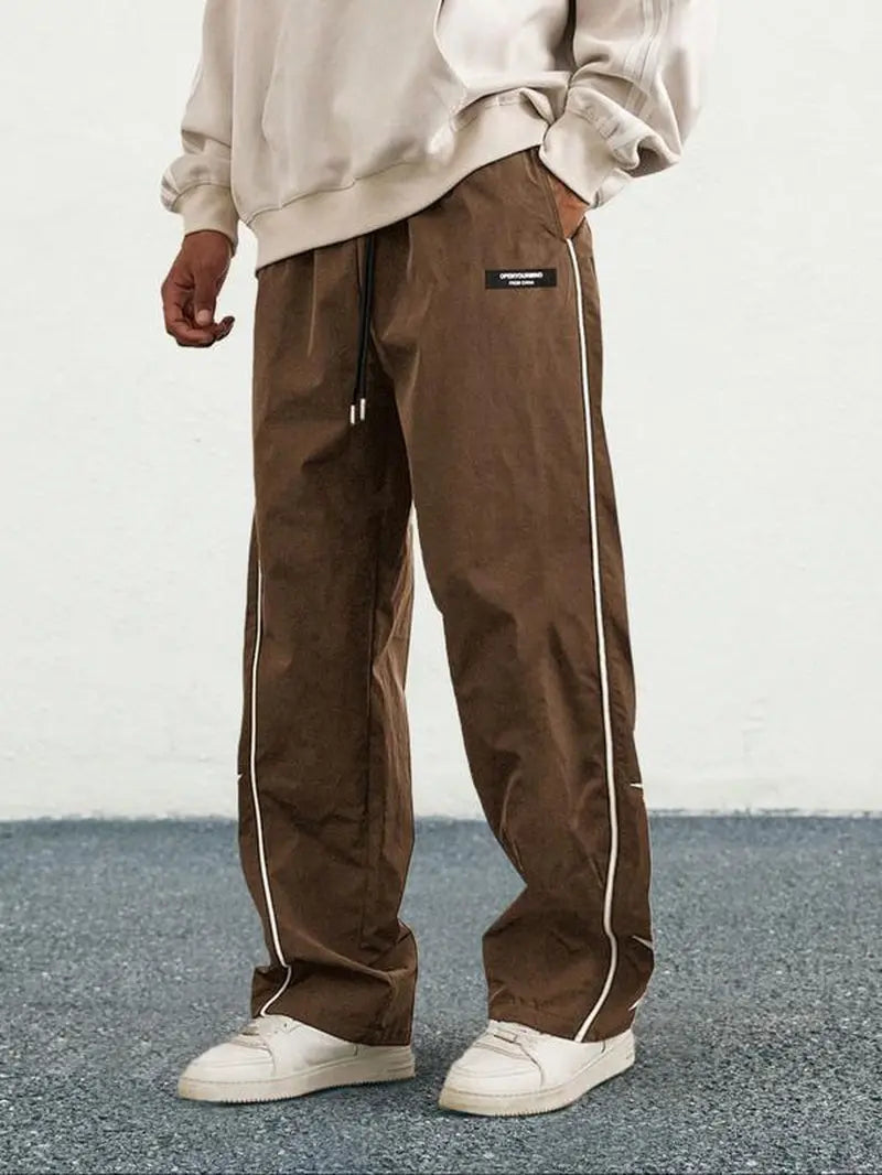 Men'S Loose Letter Patched Contrast Binding Pocket Detail Drawstring Cargo Pants, Mens Pants, Casual Trousers for Spring Fall Winter