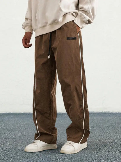 Men'S Loose Letter Patched Contrast Binding Pocket Detail Drawstring Cargo Pants, Mens Pants, Casual Trousers for Spring Fall Winter