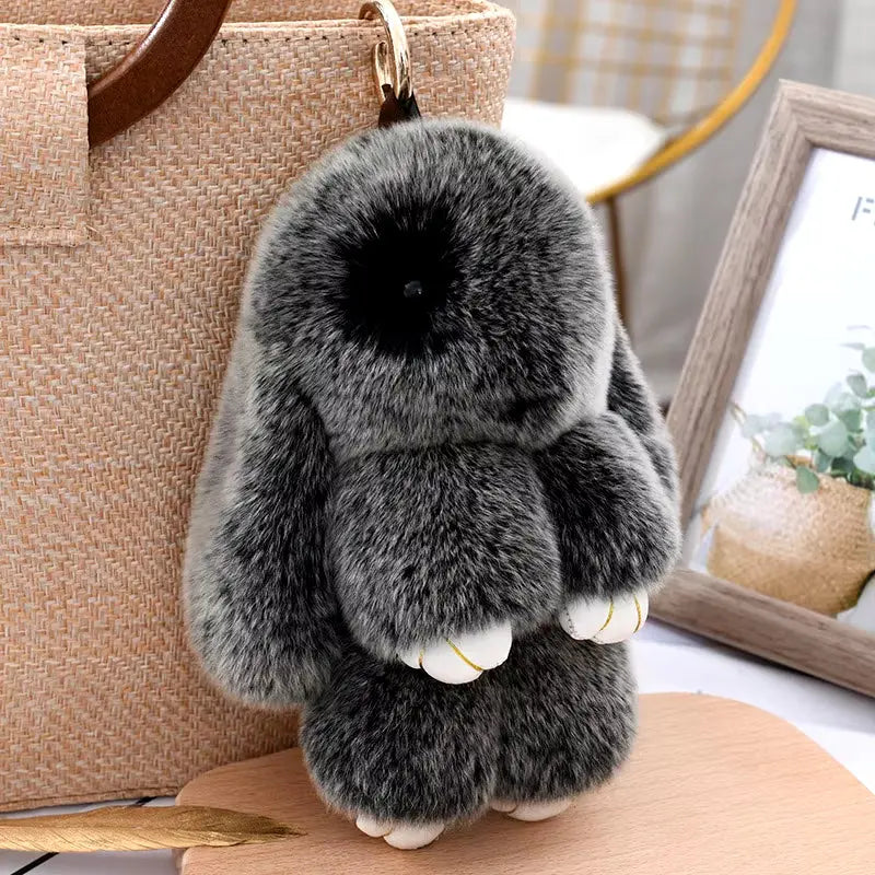 Three Model Size 100% Natural Rex Rabbit Fur Cute Fluffy Bunny Keychain Real Fur Key Chains Bag Toys Doll Lovely Keyring Pendant