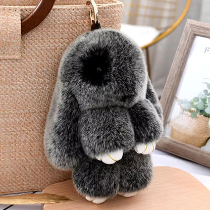 Three Model Size 100% Natural Rex Rabbit Fur Cute Fluffy Bunny Keychain Real Fur Key Chains Bag Toys Doll Lovely Keyring Pendant