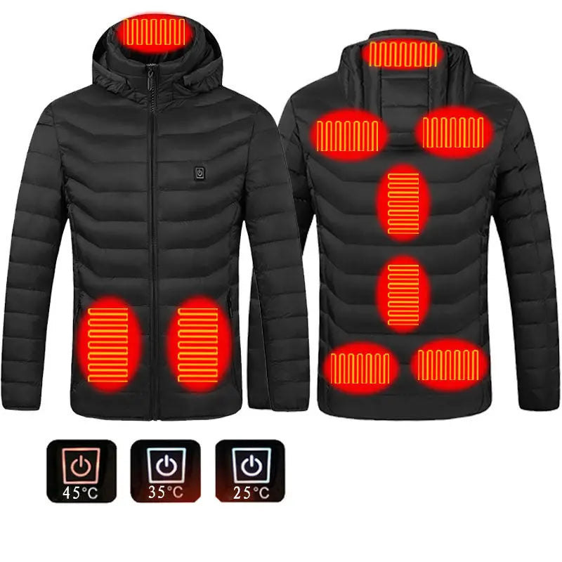 Winter Heated Jacket USB Electric Cotton Coat Zip-up Heater Thermal Clothing Heating Vest For Men Velarano