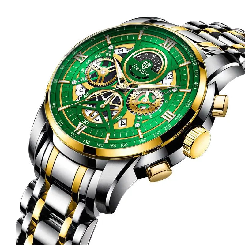 TINAIBIN New Multifunctional Luxury Men'S Watch, Equipped with Original Swiss Movement, Featuring Dual Calendar, Mechanical Style, Sapphire Crystal, Stainless Steel Strap, and Luminous Waterproof Design.