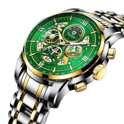 TINAIBIN New Multifunctional Luxury Men'S Watch, Equipped with Original Swiss Movement, Featuring Dual Calendar, Mechanical Style, Sapphire Crystal, Stainless Steel Strap, and Luminous Waterproof Design.