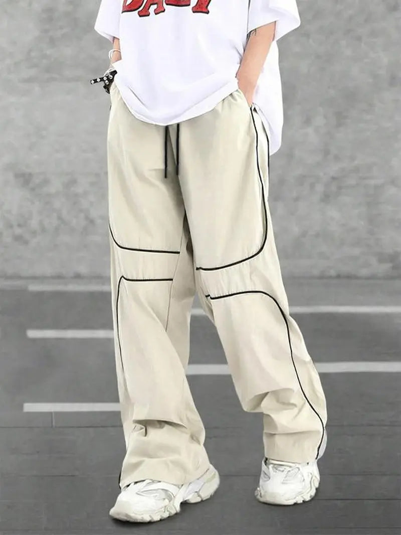 Men'S Loose Letter Patched Contrast Binding Pocket Detail Drawstring Cargo Pants, Mens Pants, Casual Trousers for Spring Fall Winter