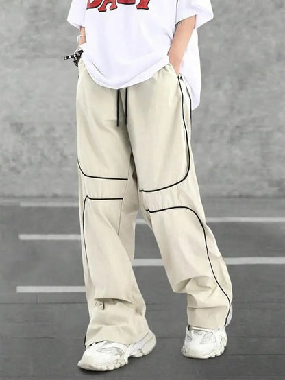 Men'S Loose Letter Patched Contrast Binding Pocket Detail Drawstring Cargo Pants, Mens Pants, Casual Trousers for Spring Fall Winter