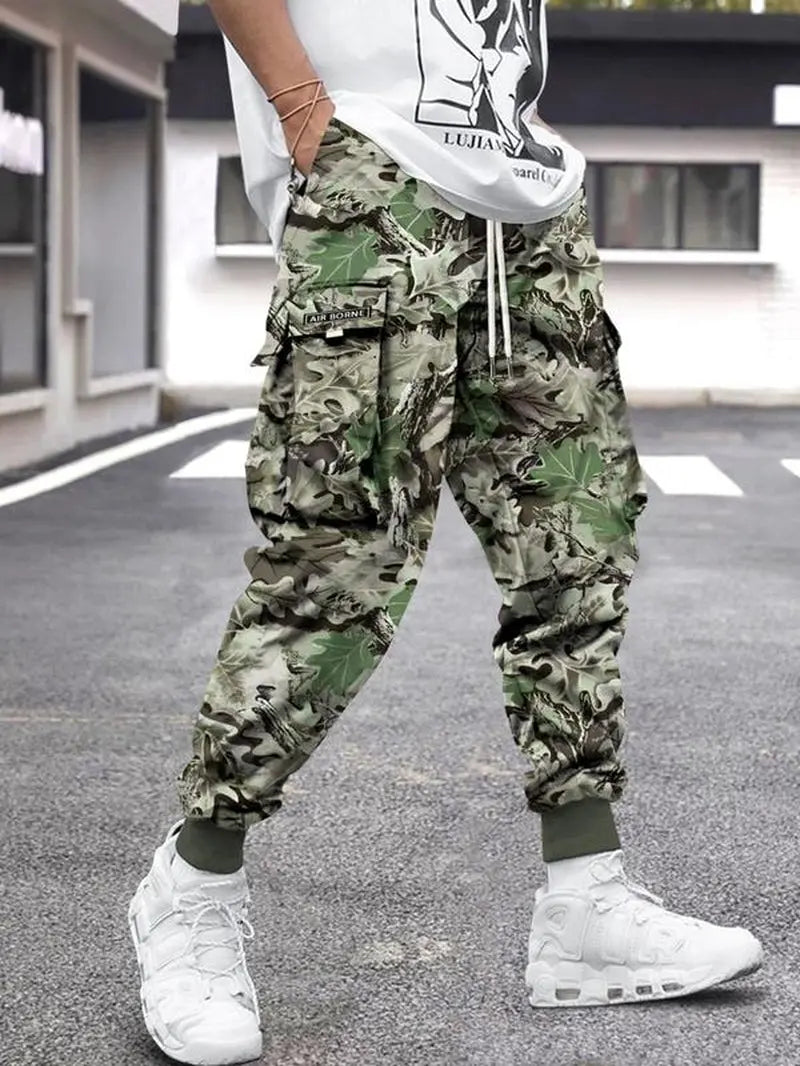 Men'S Flap Pocket Drawstring Cargo Pants, Loose Drawstring Waist Jogger Trousers, Summer, Men Clothes, Please Purchase a Size Up