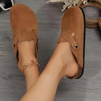 Women'S Comfortable Slippers Suede Leather Cork Footbed Potato Shoes with Cushioned Cork-Footbed