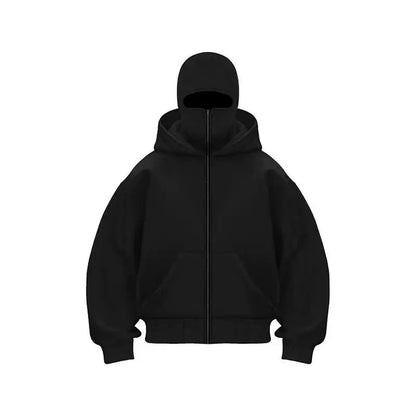 Men and Women Balaclava Y2K Gothic Harajuku Autumn and Winter New Item Double Hooded Sweatshirt Men'S Mask Zipper Sportswear